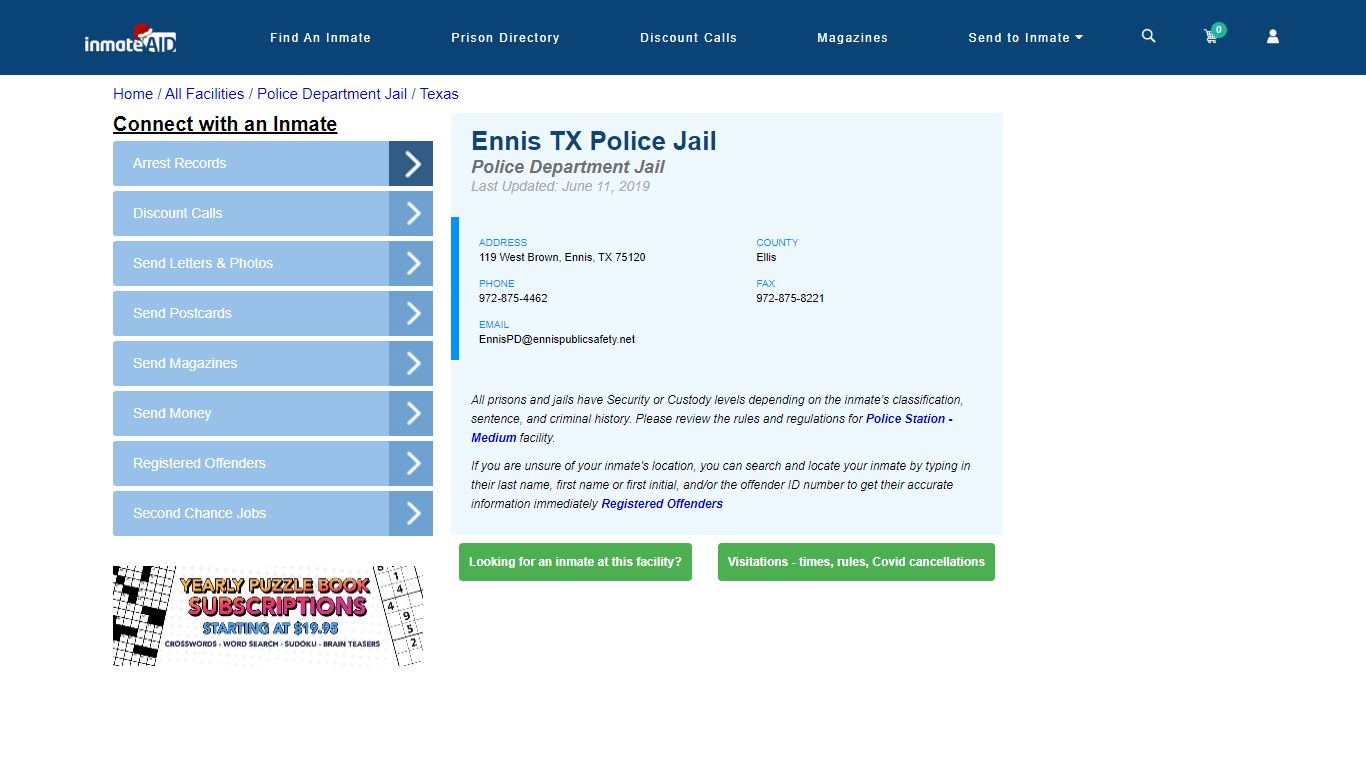 Ennis TX Police Jail & Inmate Search - Ennis, TX