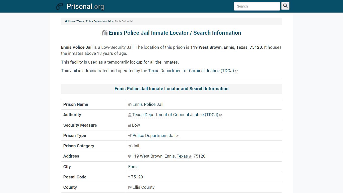 Ennis Police Jail-Inmate Locator/Search Info, Phone, Fax, Email ...