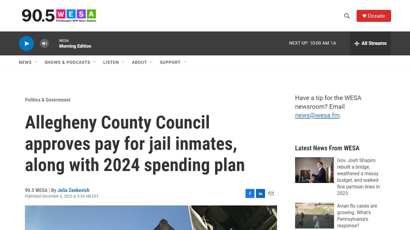 Allegheny County Council approves pay for jail inmates | 90.5 WESA